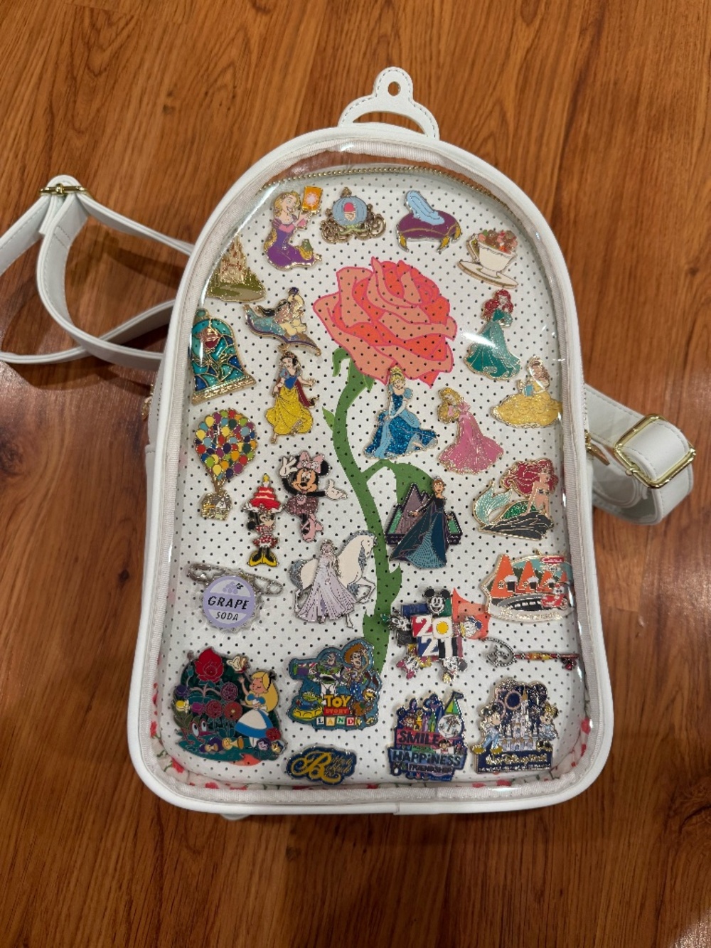 NWT - Disney - Loungefly - Beauty and the Beast rose pin display backpack